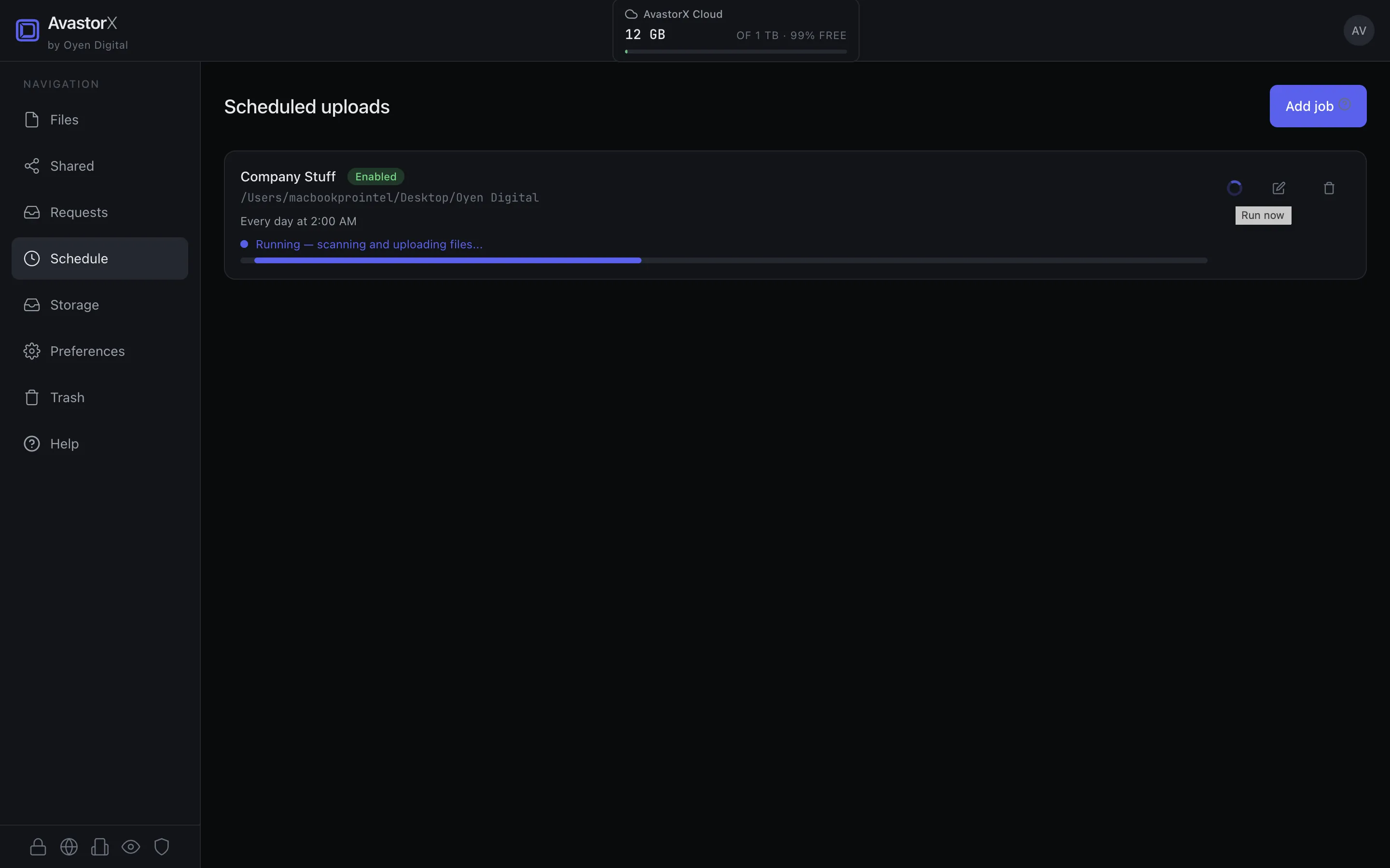 Setting up automatic backup — pointing AvastorX at an external drive